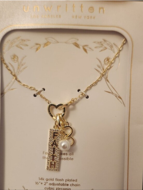 Unwritten Jewelry - Unwritten 14k Gold Flash Plated FAITH Charm Necklace with Pearl and Infinity